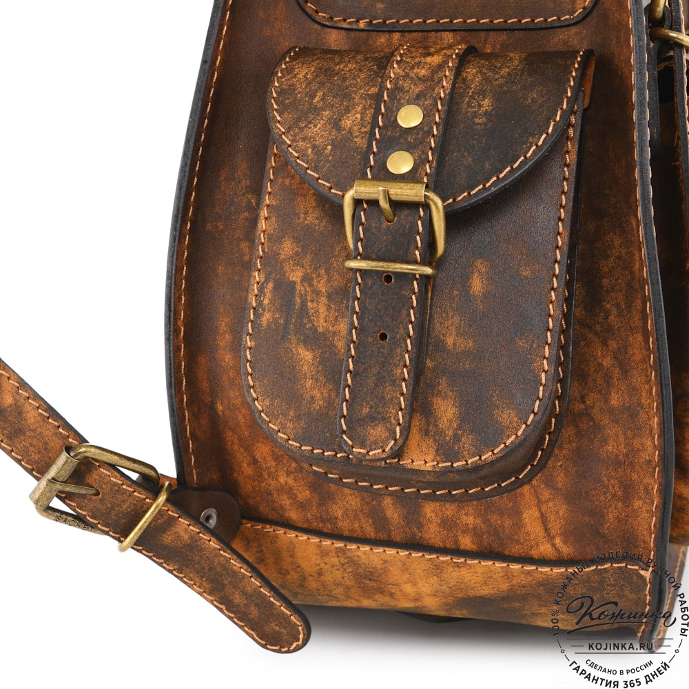 Мужской кожаный рюкзак "Байкер" (рыжее старение)